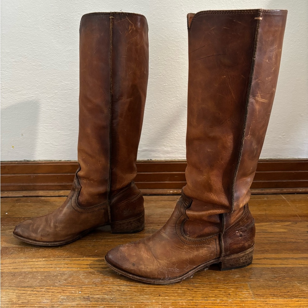 Brown Frye Leather Knee-High Western Boots, Womens 9, Cowgirl